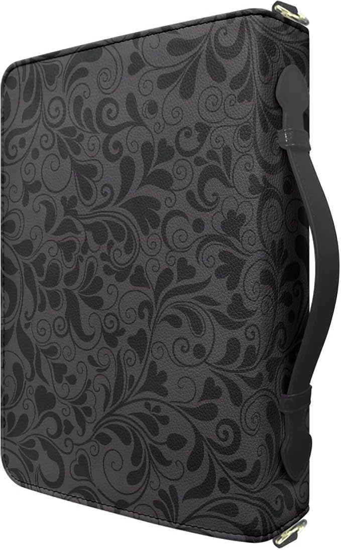 Medium Bible Bags for Boys, Black Bible Cover Case with Strap and Handle, Lion Print Joshua 1:9 PU Leather Book Organizer with Inner Pockets and Pen Loop, Biblia Study Supplies for Girls
