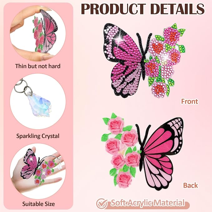 LINGFANG 8 Pcs Diamond Painting Bookmark, Diamond Art Kit for Adults, DIY Book Makers for Book Lovers, Diamond Dot Beginner, Small Diamond Art Kit, Paint by Art Crafts Gift for Women Girls (Butterfly)