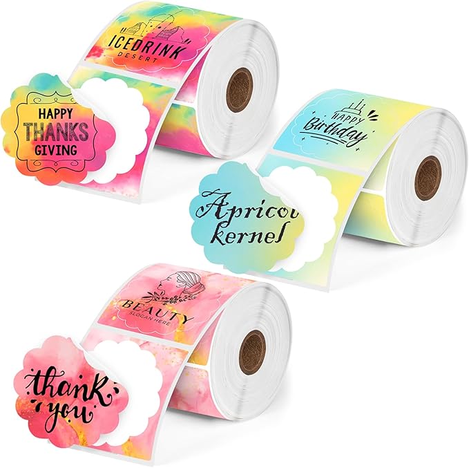 3 Rolls Thermal Labels,50x50mm Colorful Label Stickers for Phomemo M110/M220/M120/M221 Label Maker Printers, Gradient Flower Edge Paper for Name, Logo, Design, DIY, QR Codes