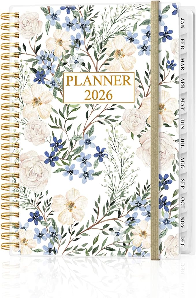 Planner 2026 - Weekly & Monthly Planner from January 2026 to December 2026, Agenda 2026 with Inner Pocket, Elastic Band, 6.4" x 8.5", Crushed Flower