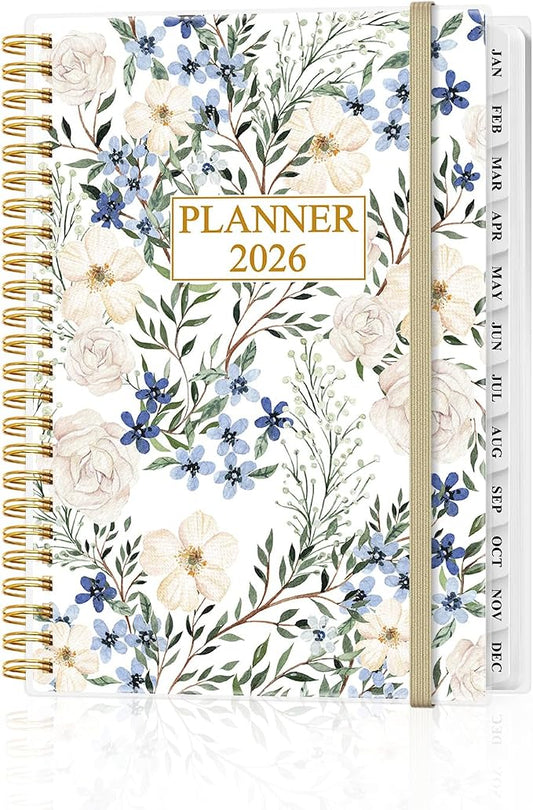 Planner 2026 - Weekly & Monthly Planner from January 2026 to December 2026, Agenda 2026 with Inner Pocket, Elastic Band, 6.4" x 8.5", Crushed Flower
