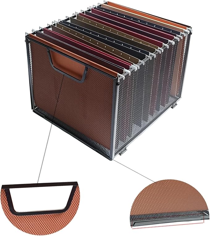 Metal Mesh Hanging File Organizer, Office/School/Home File Crate,Black