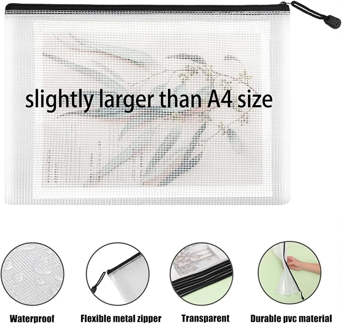EOOUT 24pcs A4 Zipper Pouch Bags, Mesh Pouch Bags with Labels for Board Games & Puzzles Supplies, Waterproof Document Zipper Cases for School Toys Office Cosmetics Travel Storage,Black