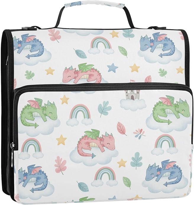 Zipper Binder Bag 3 Ring File Folder Portfolio Organizer Zippered Binder Bags with Strap Fits Laptop Women Men