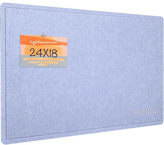 Lightomorrow Bulletin Board, 24 x 18 inches Felt Board Decorative Pin Board, Cork Board Alternative for Wall, Foldable Photo Board Self-Adhesive Vision Board with 20 Pushpins - Lavender Blue