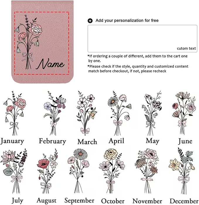 Personalized Leather Magnetic Bookmark with Name, Custom Birth Flower Bookmark for Women, Customized Book Accessories Bookish Gifts for Reading Lovers