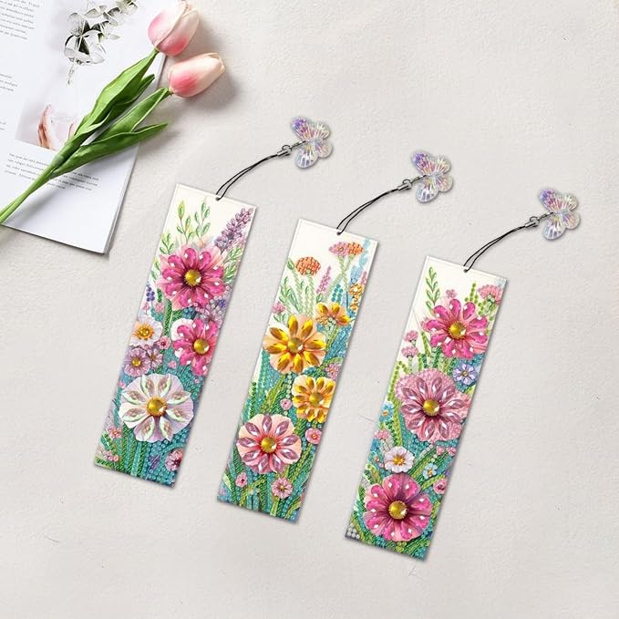 ARTopet 6Pcs DIY Diamond Art Painting Bookmarks with Colorful Butterfly Pendant PET Bookmark Ornament Double Sided Pattern Single Sided Diamond Book Marker Clip Gifts Tags