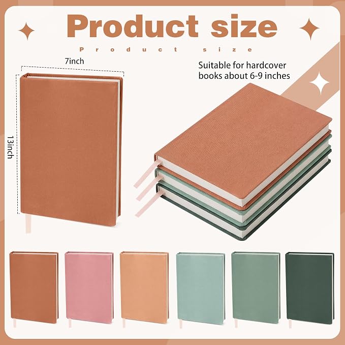 Gilprop 6 Pack Stretchable Book Covers 6-9 Inch Colored Fabric Reusable Book Protector Sleeve for Hardcovers Textbook Protection Supplies(Morandi Colors)