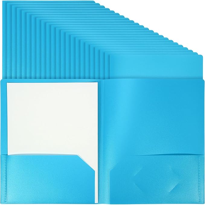 24 Pcs Blue Heavy Duty Plastic Folders 2 Pocket File Folder Fit Letter Size for Home Office School Communication Presentation Report Sheet Protectors (Blue)