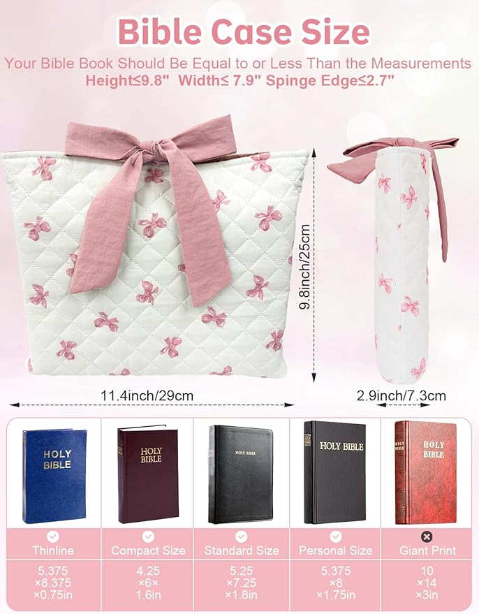 Bible Sleeve for Women Girls - Hand Carry Large Bible Cover with Pink Lace - Washable Padded Bible Case with Bible Study Supplies- Christian Gift for Women Girls Friends