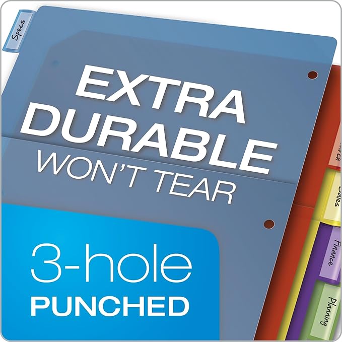 Cardinal Expanding Poly Pocket Dividers - 8 Tab Dividers w/Pockets for 3 Ring Binder - Multi Colors for Filing & Organizing Documents - Perfect for Home, Office, & School Use - 8 Dividers (Pack of 1)