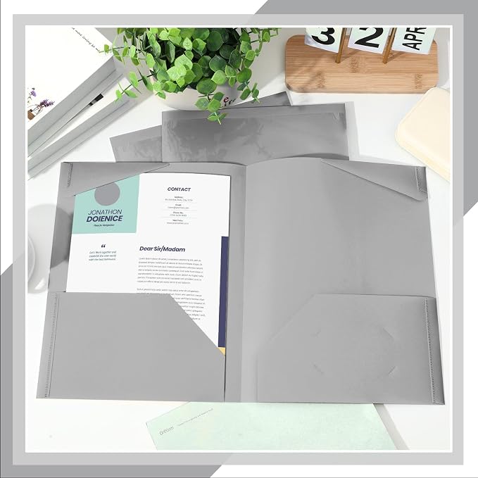 Henoyso 36 Pack Dark Gray Plastic Folders with Clear Front Pockets Heavy Duty File Folders with 2 Pockets and Card Slot for Student Communication School Office Presentation Report
