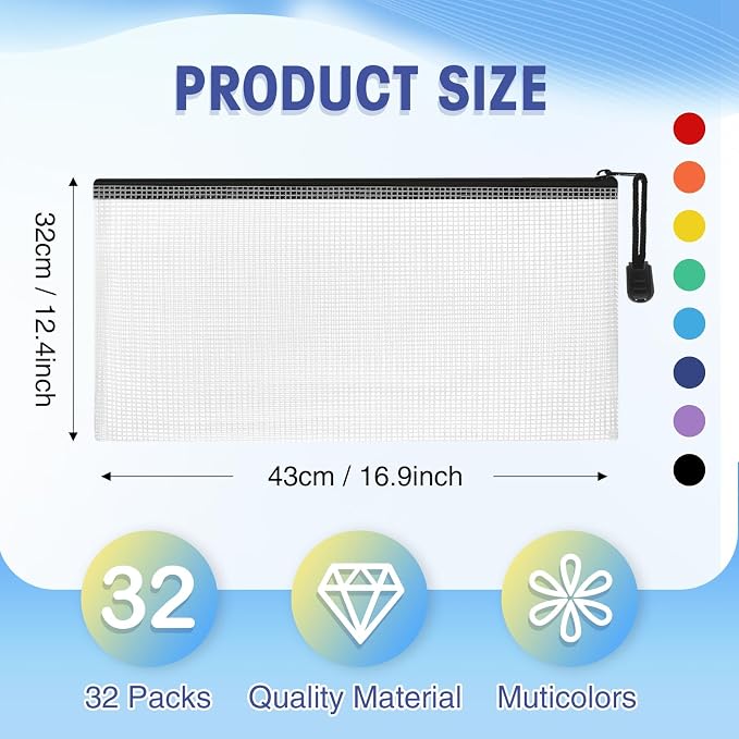 Jetec 32 Pcs Mesh Zipper Bags Toy Storage Bikini Organizer Bag Bolsas Para Guardar Trajes De Bano Waterproof Zipper Reusable Pouch Puzzle Multipurpose for Storage Office(Sweet Color,9.5 x 4.5 Inch)
