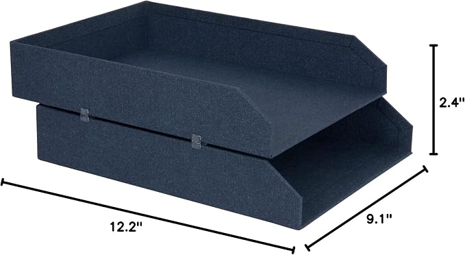 Bigso Box of Sweden Hakan Canvas Letter Trays - Pack of 2 - Desk Paper Organizer Tray with Stable Rubber Feet for A4 or Letter Size Documents - 9.1in x 12.2in x 2.4in - Blue