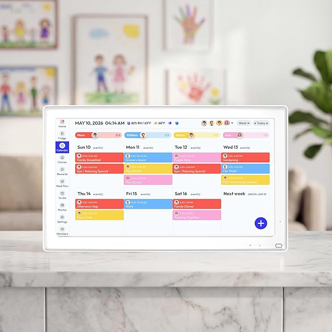 21.5'' Digital Calendar & Chore Chart - Smart Interactive Display for Family Schedules, 1920 * 1080P Full HD Touchscreen Electronic WiFi Planner, Wall and Desk Mountable