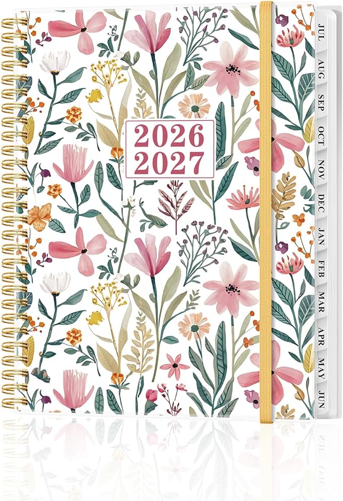 Planner 2026-2027 - Academic Planner from July 2026 to June 2027, Weekly & Monthly Planners Spiral Bound with 12-Month Tabs, Inner Pocket, 8.5" x 11", Leaf Flower