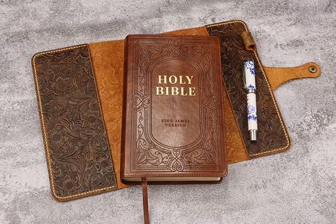 Embossing KJV Holy Bible cover, Custom leather holy bible book case cover for women, christian gifts for women V02-LBC09C