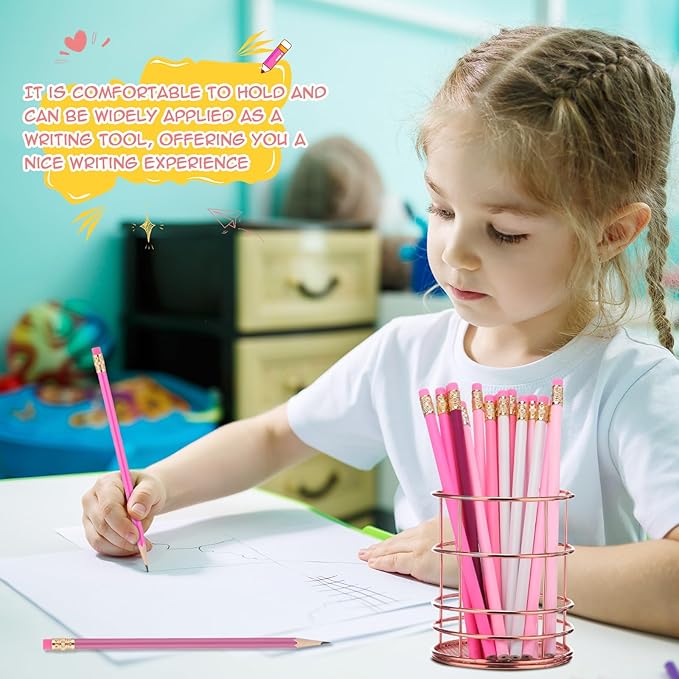 24 Pcs Round Pencils with Eraser 2 HB Cute Pencils Bulk for School Graphite Wood Color Unsharpened Pencil for Drawing Sketching Wedding School Teacher Supplies Student Reward(Light Pink)