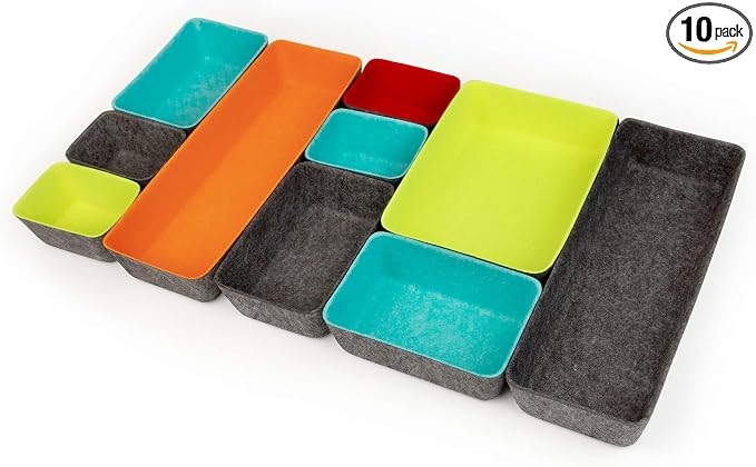 Three by Three Seattle Felt·Like·It! Felt Bins for Office, Crafts, Classroom, Living Room, Bedroom: Multicolor, Set of 10