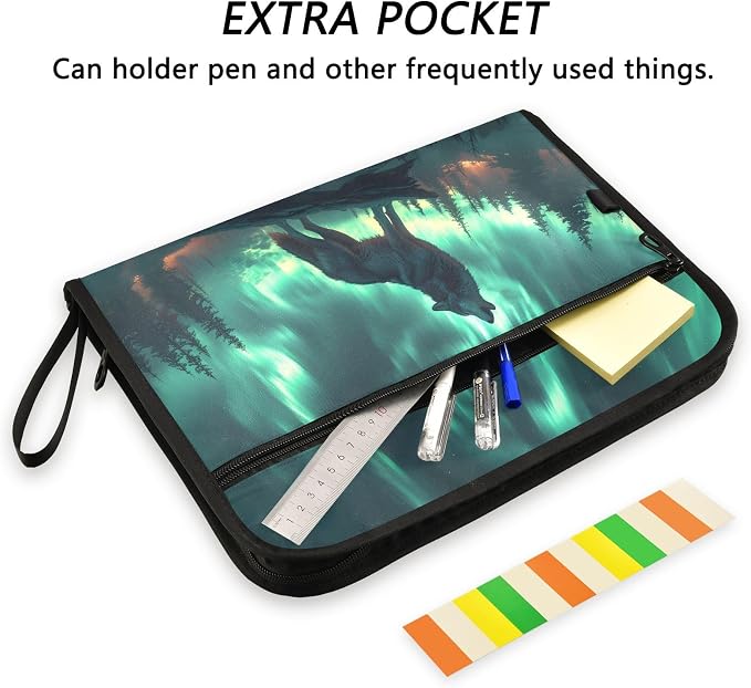 ALAZA Wolf Tree Night 13 Pocket Expanding File Folder with Labels, Accordion File Folder File Organizer Letter A4 Paper for Office School Student
