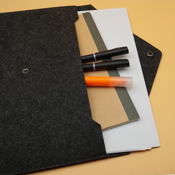 Felt File Folder, Durable Briefcase, Document Bag, Paper File Folders, Portfolio Case, Letter Envelope, Handbag Button Closure, for Office Home School Stationery,Set of 2 (Dark & Light Grey)