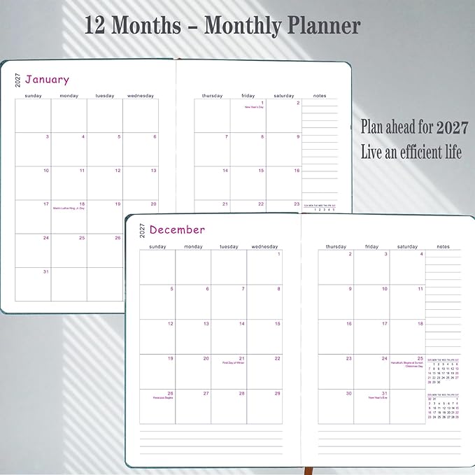 2027 Daily Planner -One Page per Day, Appointment Book 2027, Hourly Daily & Monthly Planner with Tabs(Jan-Dec 2027), 8.26'' x 5.9'' Calendar Planner, Leather Cover + Thick Paper (Brown)