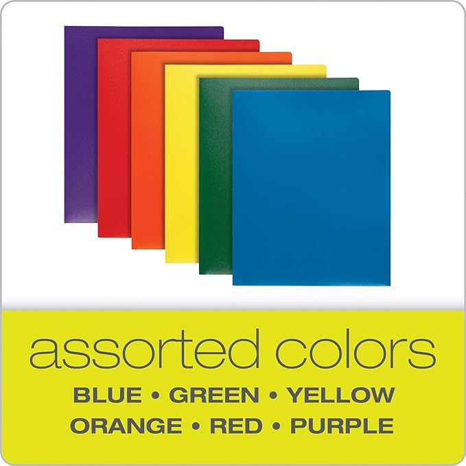 Oxford Folders with Pockets, Durable Plastic, Two Pocket Folders, Assorted Colors (15187), Letter, 6 per Pack (Pack of 8)