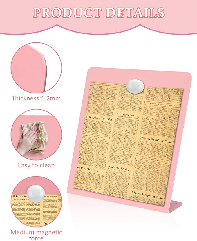 Magnet Board - Pink, 11 x 12.6 x 2.4 in, Standing Magnetic Board for Desk, Magnetic Display for Memos, Photos & Documents, Bulletin Board for Home Office School Kitchen Table Supplies(PK-FX2832-1P)