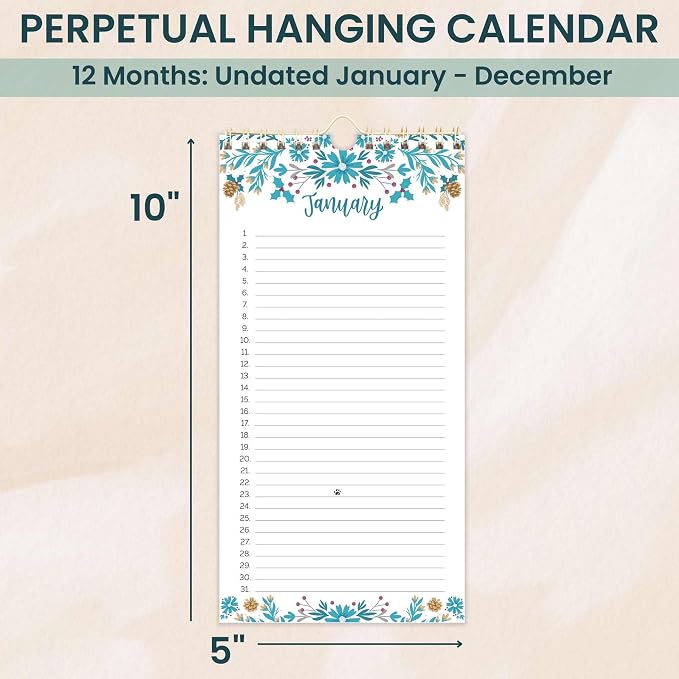 bloom daily planners Perpetual Hanging Flip Calendar - 5” x 10” - Monthly Wall Organizer Notepad for Important Dates, Birthdays, Anniversaries - Seasonal Florals