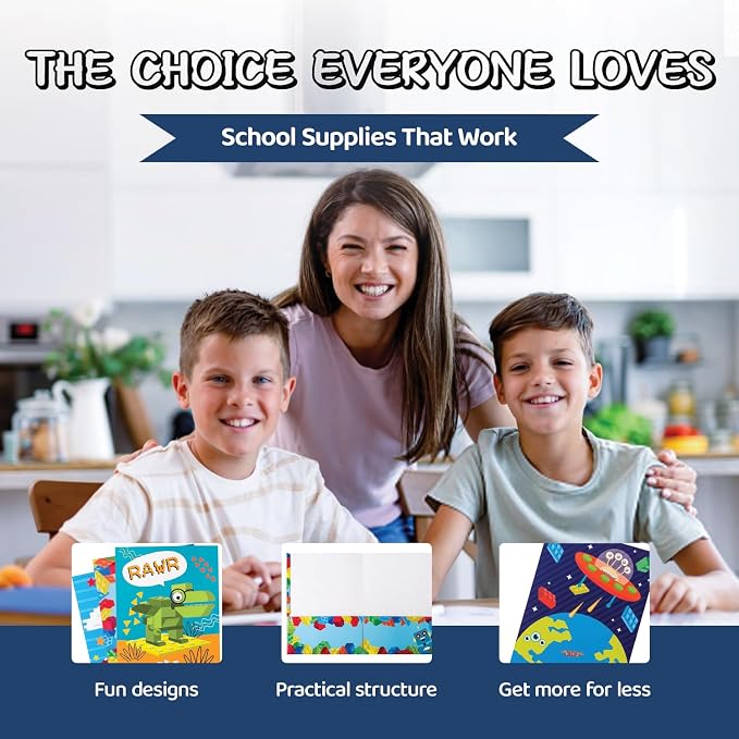 8 Kids Pocket Folders - Homework Folders in Futuristic Robots, Spaceships and Blocks Themes - Kids Folders with Pockets -8 Unique Designs in Front and Back Cover- 2 x 9.25 inch (8 Pack)