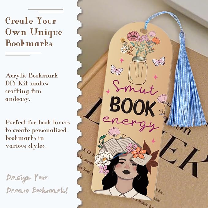 Dazoratix Dark Romance Acrylic Bookmarks - 60 Pcs Smut Blanks Bookmark Making Kit with Tassels Funny Spicy Clear Pink Bulk UV DTF Transfer Stickers for Book Lovers Women Girls Reading DIY Crafts Gifts
