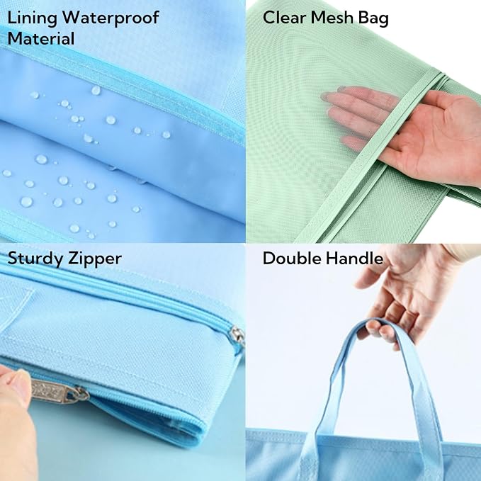 Tlence 5 Pack Mesh Zipper Pouch with Handle, A4 Double Layer Document Storage Bag, Waterproof File Pocket for Paper Books Art Supplies, Foldable Folder Bag Suitable for Office Travel Carry, 5 Colors