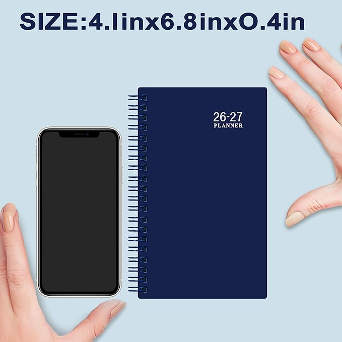 2026-2027 Pocket Calendar/Planner - 2026-2027 Weekly & Monthly Pocket Planner for Purse, Jul. 2026 - Jun. 2027, 6.8" x 4.1", Strong Twin - Wire Binding, Plastic Cover