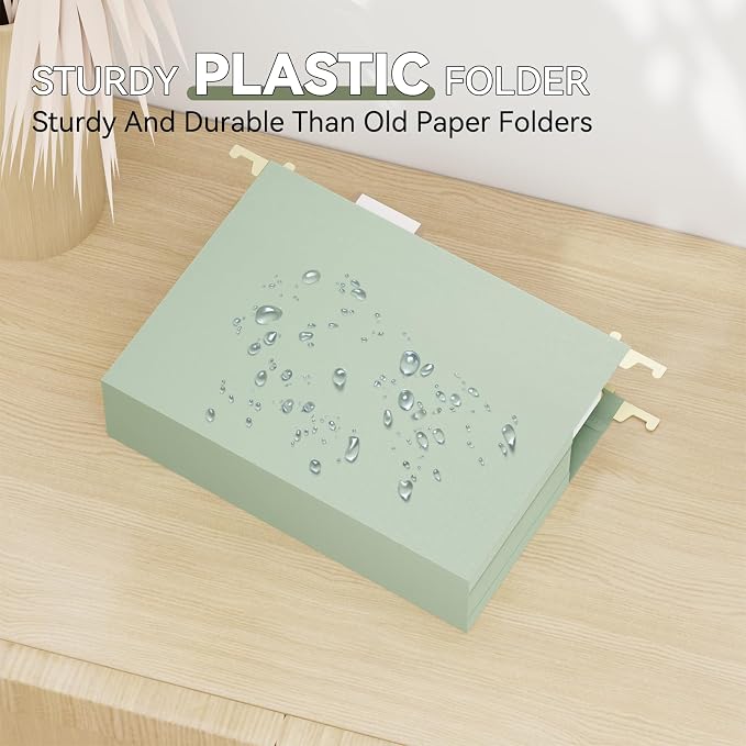 Plastic Extra Capacity Hanging File Folder Letter Size,Expanding Hang Folder with Tab,Heavy Duty 2" Expansion Accordian Pocket,12 Pack Reinforced Pastel Color Filing Cabinet Folders,No Assembly