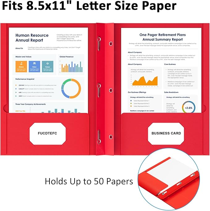 FUCDTEFC 2 Pocket Folders with Prongs, 5 Pack Paper Folders with Pockets and Prongs, File Folders with Fasteners, Heavy Duty Two Pocket 3 Prong Folders for Office School Letter Size, 5 Bright Color