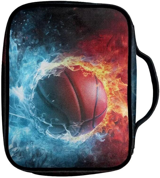 Coldinair Fire Flame Basketball Bible Cover Case for Men,Kids Carrying Book Cover Bible Holders with Handle and Zippered Pocket,Fits for Standard/Large Size Bible