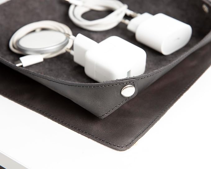 VENITO Leather 3-in-1 Desk Mat Set – Desk Mat (32"x16"), Organizer Tray & Cup Coaster – Full-Grain Leather Desk Pad for Office & Home – Elegant Workspace Accessories for Men & Women, Asphalt