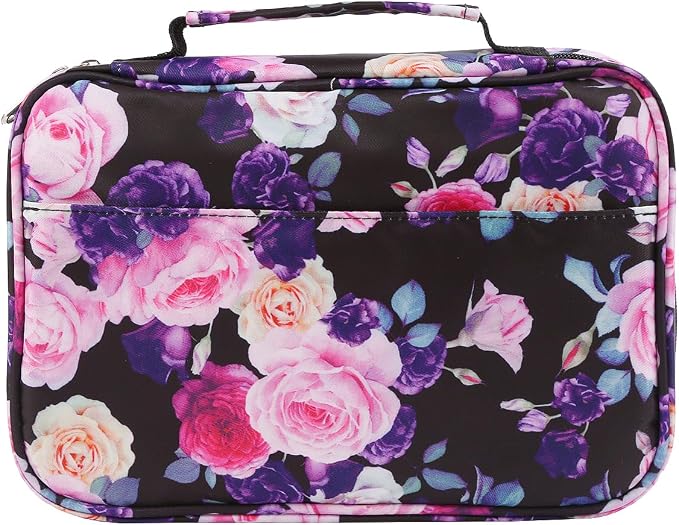 Bible Cover Carrying Book Case Church Bag Bible Protective with Handleand Zippered Back Pocket, Gift for Girls Women Mother Men Women Father Kids(Purple Rose)