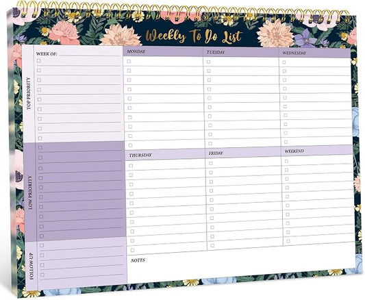 Taja Weekly To Do List Notepad with 52 Undated Sheets（8.5"×11"）- Weekly Desk Planner for Women & Man, Work and Home - 1 Pack Lavender Dream