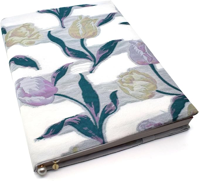 BLBMH 10x7 Book Cover | Handmade Non-Stretch Fabric Bible Cover with Bookmark | Washable Large Hardcover Paperback Protector | Privacy Reading Gift for Women - Tulip