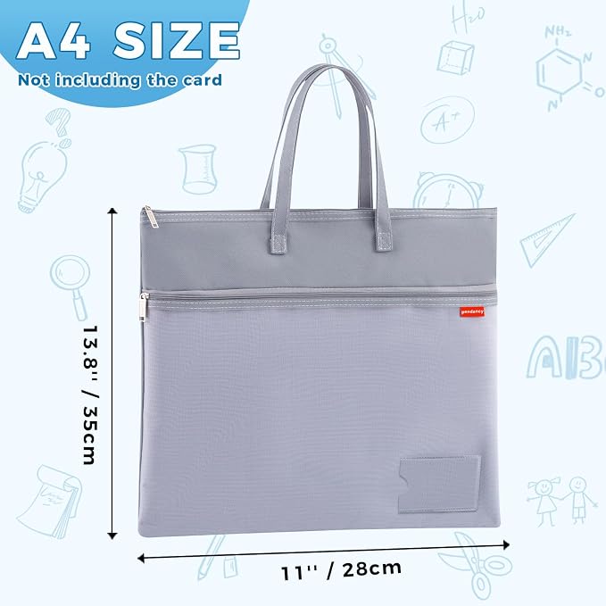Pendancy Mesh Zipper Pouch A4 Size, Large Double Pocket Waterproof File Bag with Handle, 11x13.8 in Foldable Document Storage for Puzzle Project/Cross Stitch/Travel/Office（Advanced Gray）