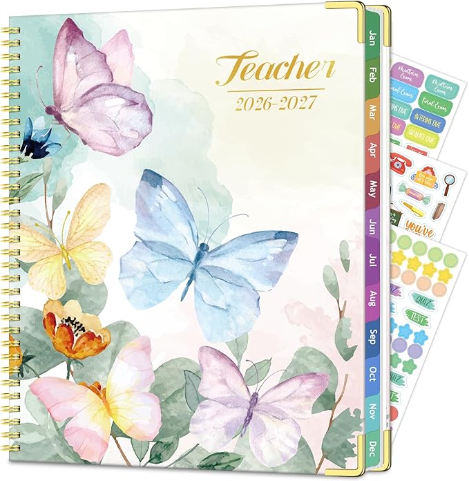 Teacher Planner 2026-2027, July 2026 to June 2027 Academic Year, 8.5" x 11" Lesson Planner Book for Teachers with Colorful Tabs, Teacher Calendar for Classroom or Homeschool, Hardcover, Butterfly