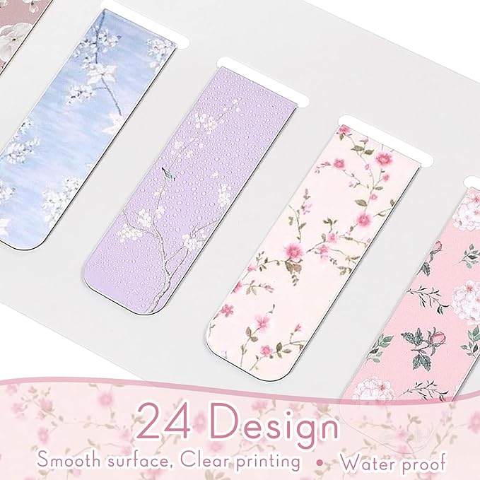 Dianelhall 48 Pcs Magnetic Bookmarks for Women Floral Book Markers Women's Day Gifts Flower Bookmark Assorted Book Magnets Page Markers Clip Bookmarks for Books Lovers Students Teachers Reading