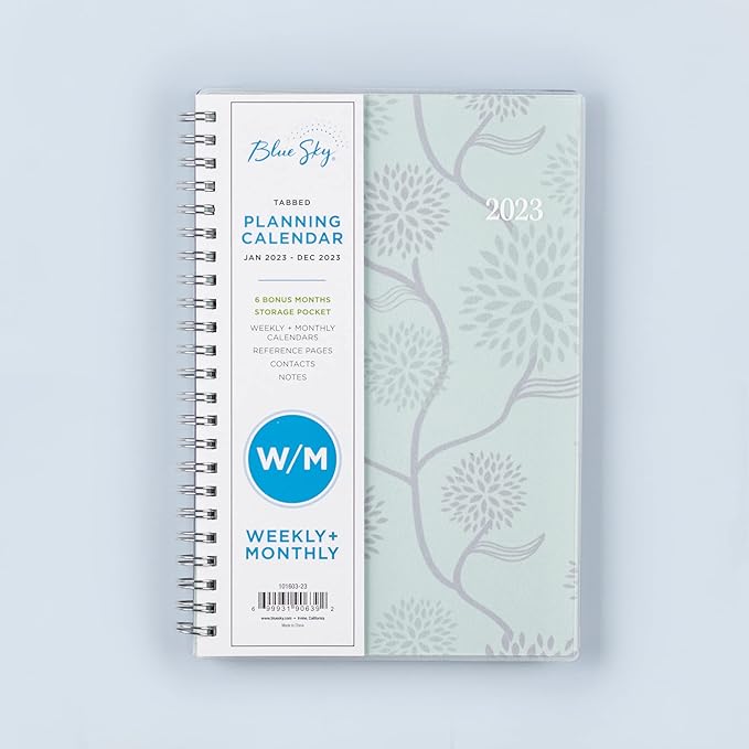Blue Sky 2023 Weekly and Monthly Planner, January - December, 5" x 8", Frosted Cover, Wirebound, Rue Du Flore (101603-23)