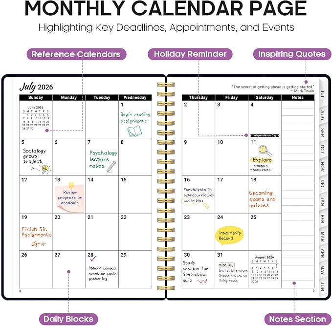 Planner 2026–2027, Weekly & Monthly Academic Organizer for School Year, Jul 2026–Jun 2027, Hardcover Planner with Tabs, Back to School Essential, 6.3" x 8.5", Bold Bouquet