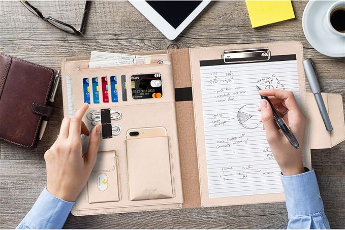 Toplive Portfolio Case, Conference Folder Executive Business Padfolio with Document Sleeve, Letter/ A4 Size Clipboard, Business Card Holders, Portfolio Padfolio for Women & Men, Rose Gold