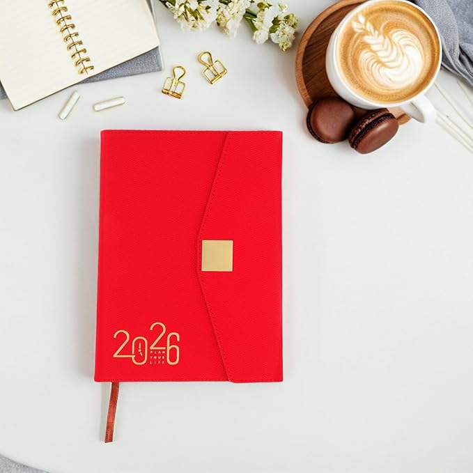 Ciieeo 2026 Daily Planner Notebook One-year Agenda Notepad for Work and Home Use Red Hardcover Calendar Organizer Office Supply Scheduling Journal