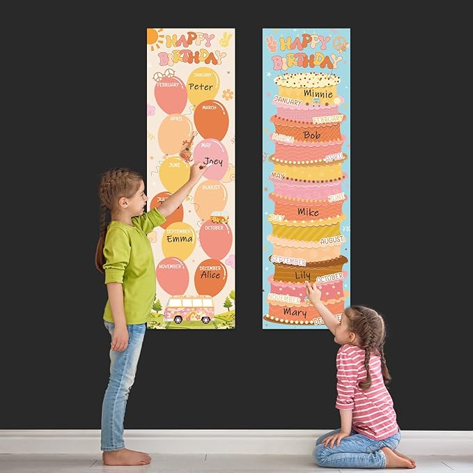 Lonfliness Happy Birthday Poster Chart Groovy Birthday Bulletin Board Decoration Retro Boho Birthdays Classroom Wall Door Decor for Calendar Bulletin Board Nursery Kindergarten Back to School Supplies