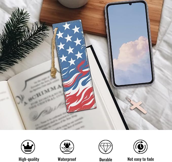 Patriotic American Flag Bookmarks for Women Book Lover Bookish Book Marker with String for Bookworms, Cool Bookmarks for Adults Kids