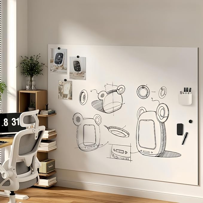 Magnetic Dry Erase Whiteboard 40"x18" - Self-Adhesive Flexible Wall Board Kit with 11 Markers, 6 Magnets, Magnetic Eraser & Holder - Ultra Smooth Writing,Effortless Clean for Office, Home, School